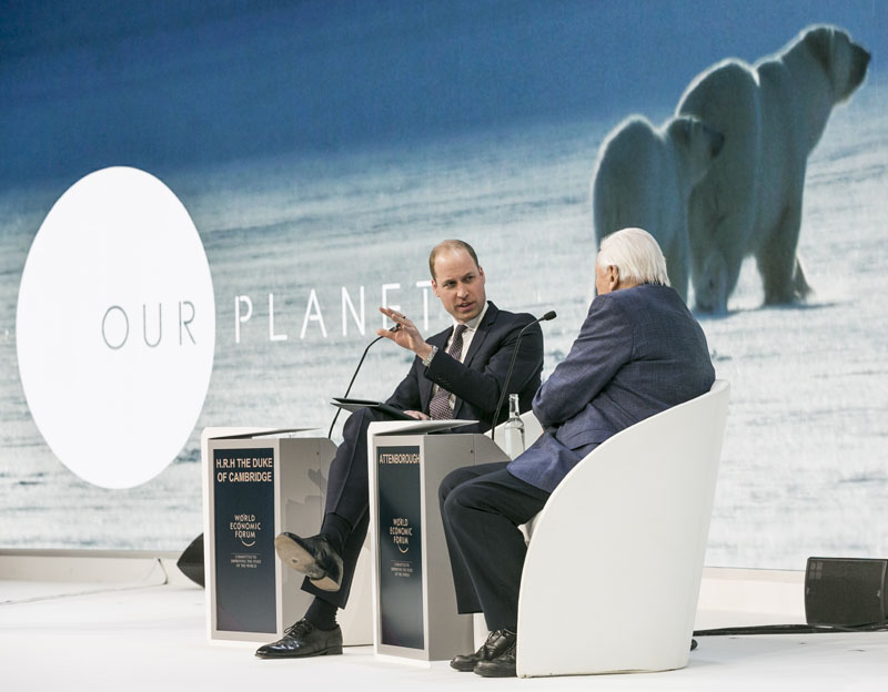 Nuestro planeta: el Duque de Cambridge junto a Sir David Attenborough en la presentación de la serie durante la WEF 2019.