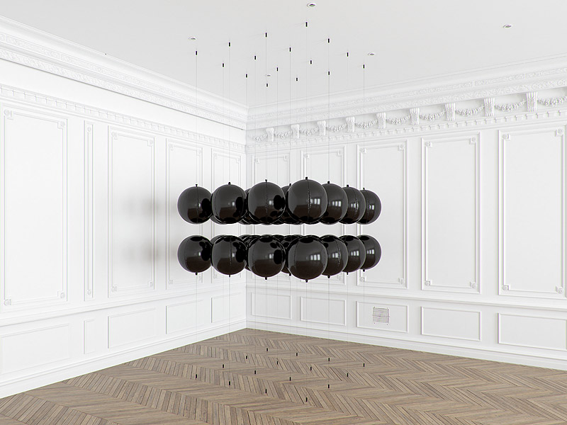 Tadao Cern - instalación artística con globos de latex negro