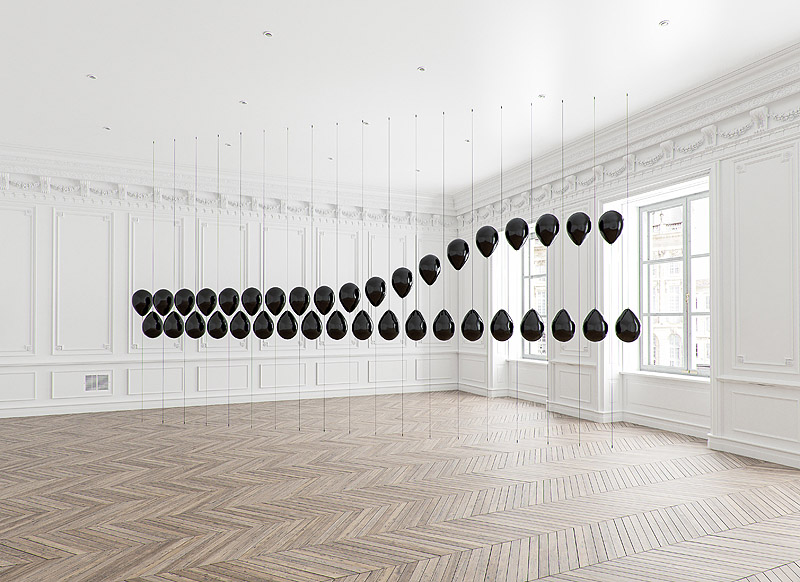 Tadao Cern - instalación artística con globos de latex negro