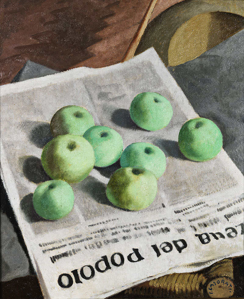 Food Age, Foos as Influencer: un cuadro donde se ven unas manzanas encima de un periódico
