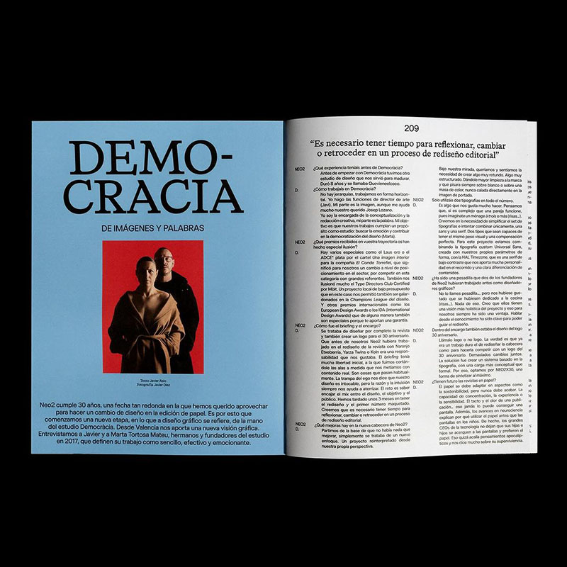 Democracia Estudio nuevo diseño de Neo2 Magazine: doble página con la entrevista a Democracia Estudio