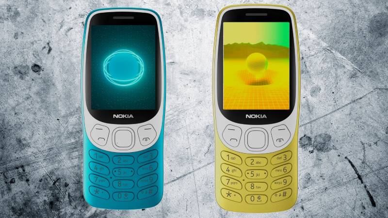 Nokia 3210: fotografía del Nokia 3210 en los colores azul y amarillo.