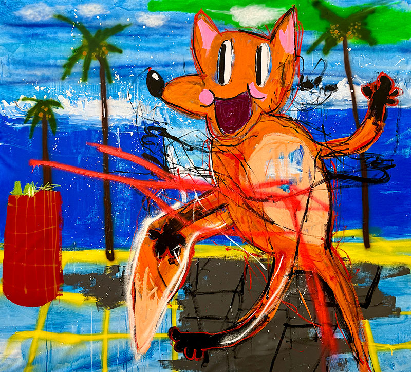 Summer Vives II - pintura con mucho color y un personaje que parece un ratón