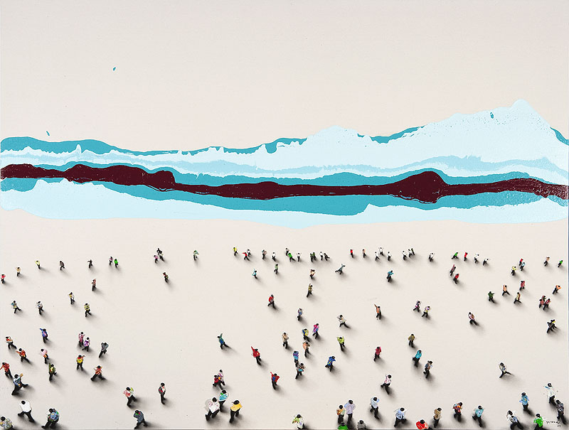 Summer Vives II - pintura de mar con gente dimunuta