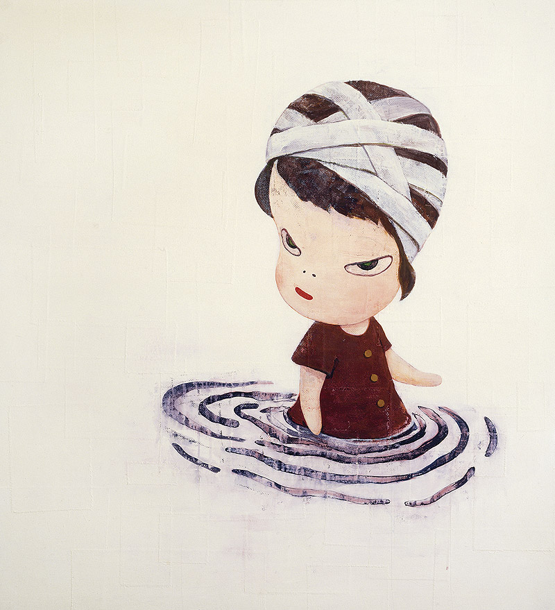 Yoshitomo Nara. Imagen de niña dentro del agua con cabeza vendada.