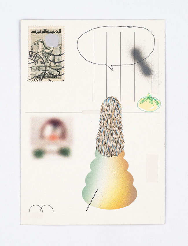Grip Face - pintura artística con símbolos en el reverso de una postal
