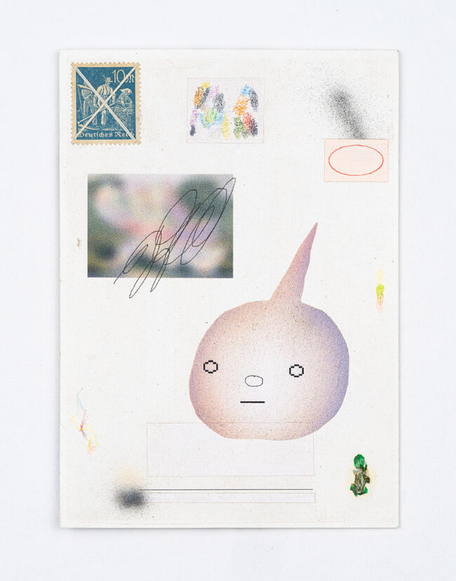 Grip Face - pintura artística con símbolos en el reverso de una postal