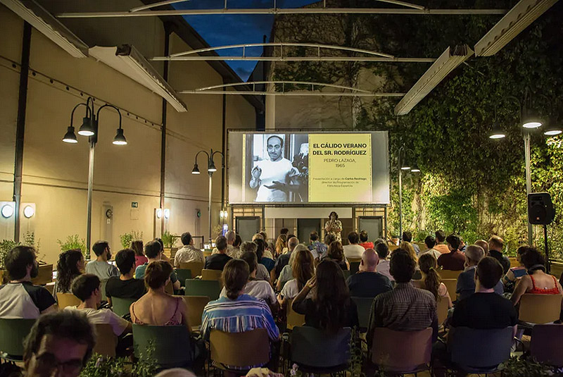 Cine de verano, imagen de publico viendo una pelicula al aire libre