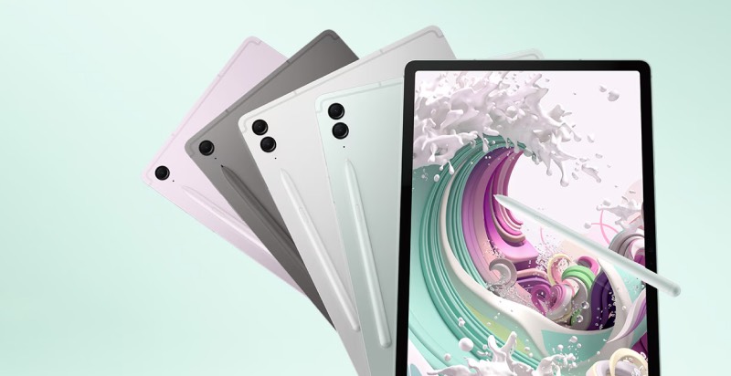 Fnac: imagen promocional de estudio con la tablet Samsung Galaxy Tab S9 FE en sus distintos colores