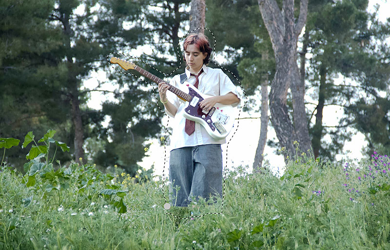 Imagen de chica tocando la guitarra en un campo