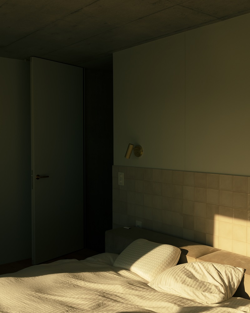 Oberwil-House-Caesar-Zumthor: cama en el dormitorio