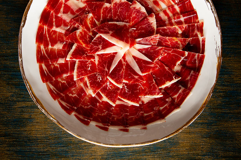 Menú fin de año Restaurante Abya: Jamón ibérico 100% D.O.P Los Pedroches