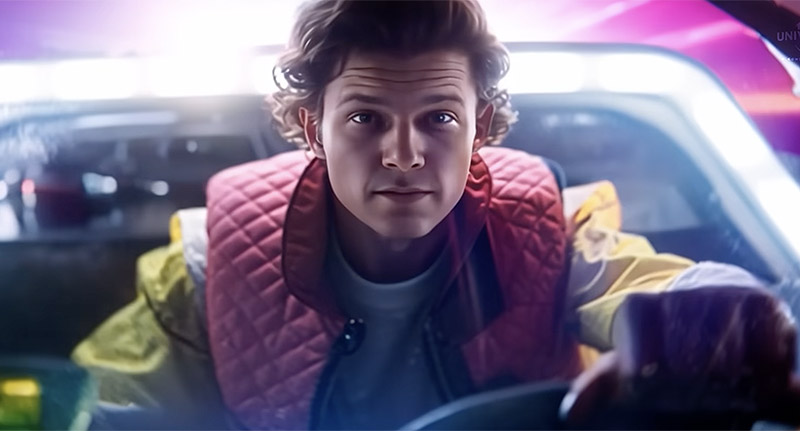 imagen de fotograma de trailer falso con la cara de Tom Holland