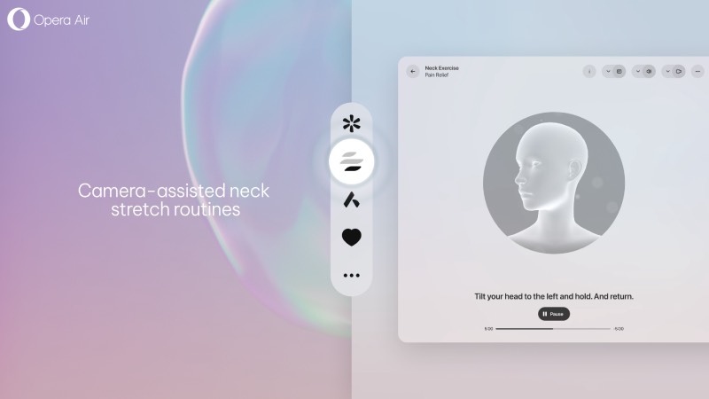 Opera Air: el asistente de cámara del navegador Opera Air indica al usuario los movimientos que debe realizar para estirar el cuello.
