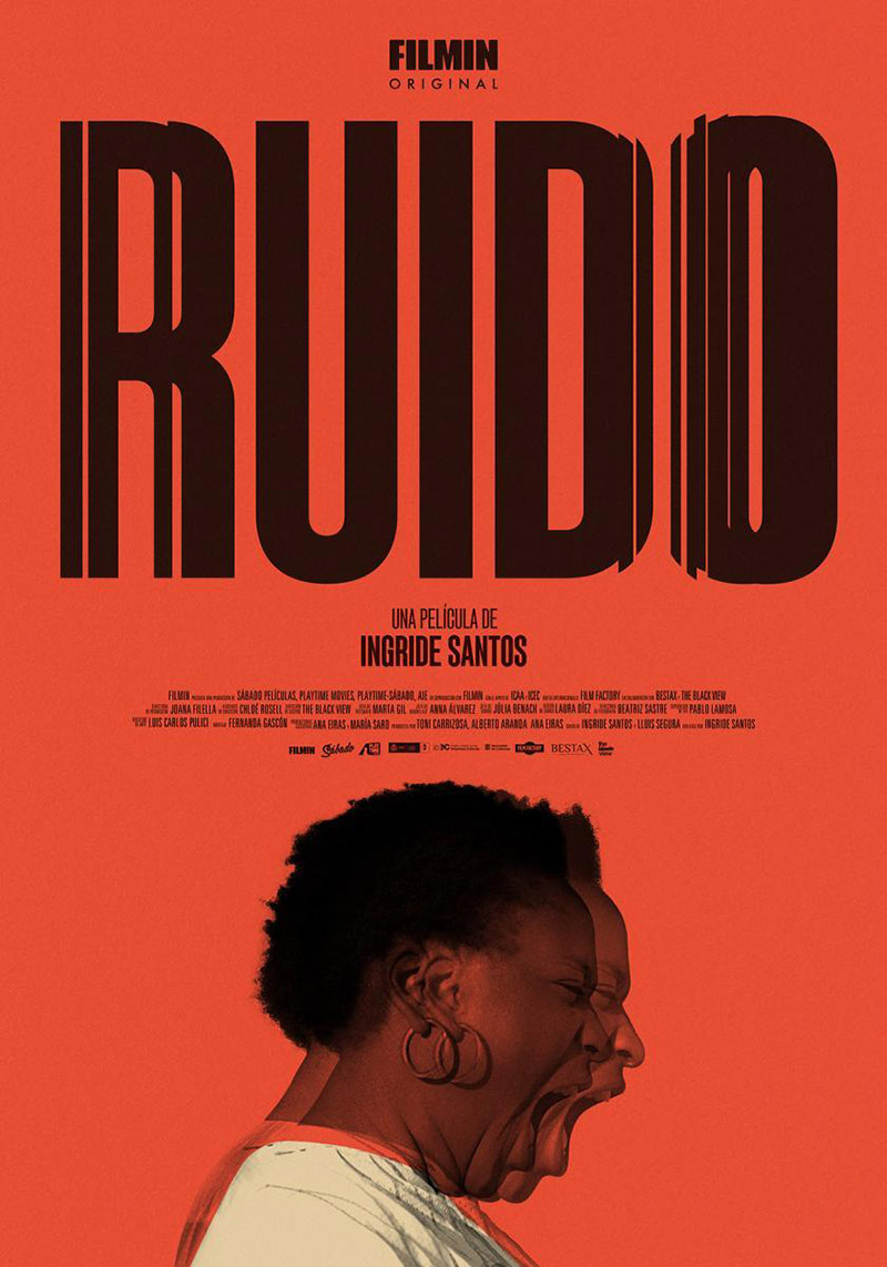 Película Ruido, poster con una chica negra gritando sobre fondo rojo